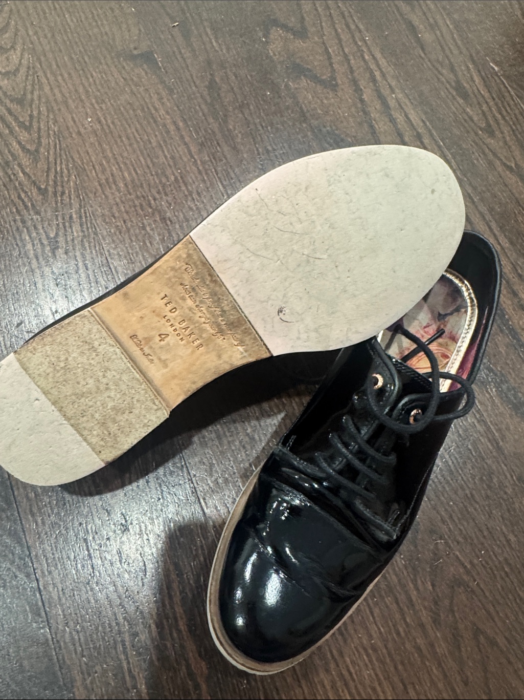 Ted Baker Black Patent Leather Derby Shoes With Gold-Tone Eyelets